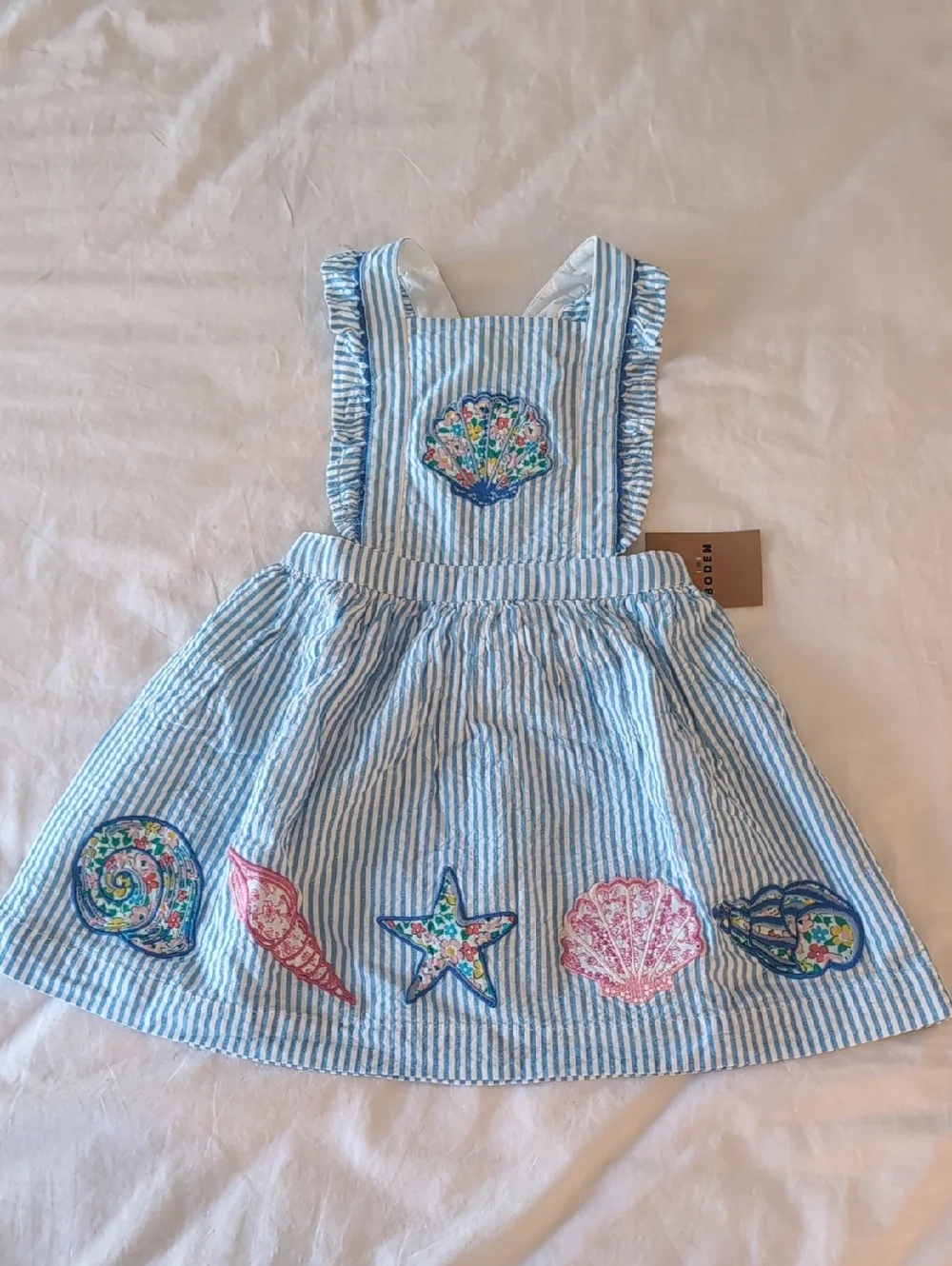 Mini Boden blue and white striped seersucker pinafore dress - Size 3-4Y - Picture 1 of 3